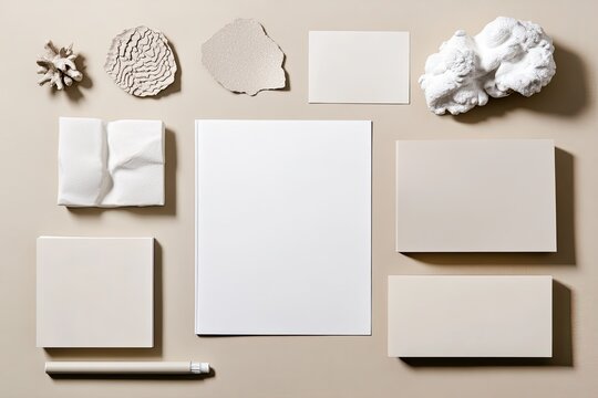 creative flat lay of blank notepad mockup with minimalistic design placed on neutral background