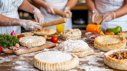 Rustic Kitchen Scene with Homemade Pies and Fresh Ingredients 3