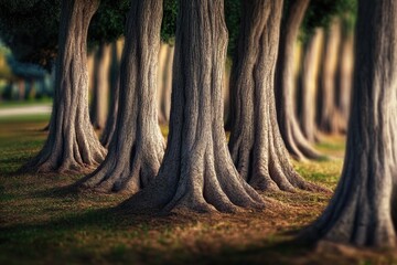Obraz premium A group of trees planted and growing together in a grassy area, suitable for use as a background or scenery in various settings