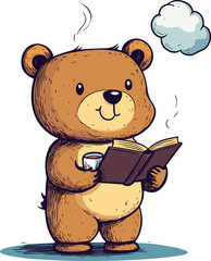 Vector cute cartoon animals reading a book illustration
