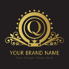 Letter Luxury brand logo design with a royal gold crown emblem and elegant typography
