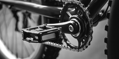 Obraz premium Close-up shot of a bike chain with a bicycle in the background, perfect for highlighting bike mechanics or cycling culture