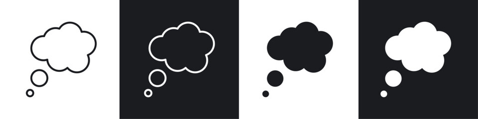 Dream cloud icons vectors set in black. line and flat versions