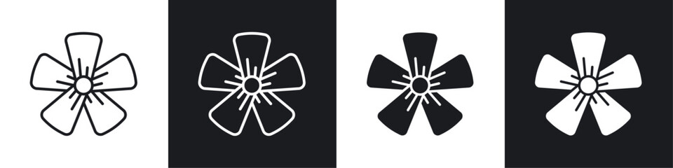 Flax flower icons vectors set in black. line and flat versions