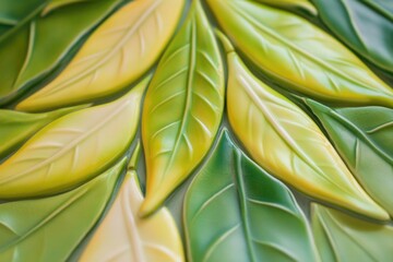 Obraz premium A close-up shot of a plate featuring a combination of green and yellow leaves