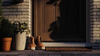 Shoes at the doorstep of the house, no shoes in the house culture, no shoes indoor
