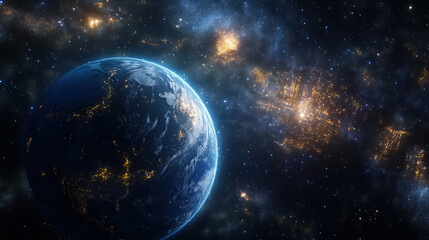 Obraz premium Breathtaking View of Earth from Space with a Vast Starry Sky Backdrop