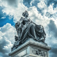 Obraz premium A classical-style statue of a woman sitting atop a pedestal, ideal for use in architectural or design contexts