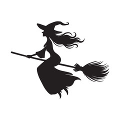 Witch Flying on Broom Silhouette Vector Illustration