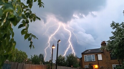 Lightning strike over suburban houses (1)
