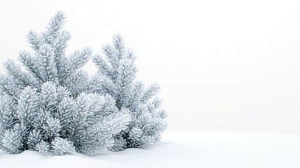 Fototapeta premium Row of evergreen trees covered in snow. The snow is white and the trees are bare