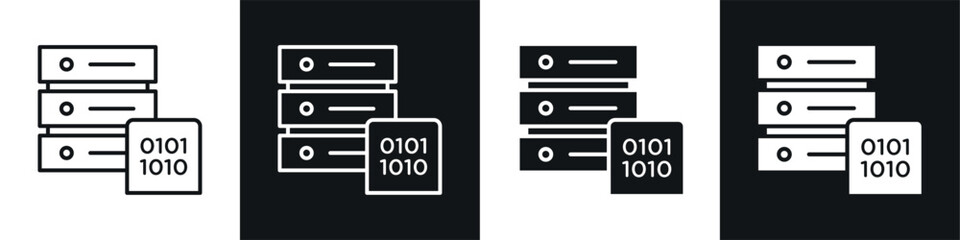 Master data icons vectors set in black. line and flat versions