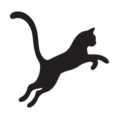 Black Silhouette Vector Illustration of a Leaping Cat