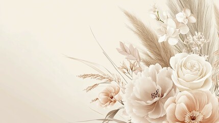 Blush-toned Floral Arrangement: Pampas Grass and Delicate Roses in a Bohemian Style