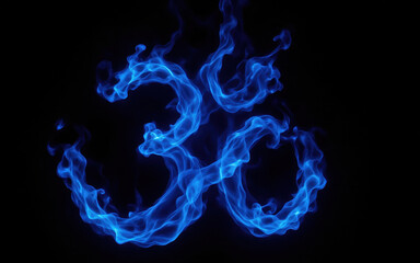 Fototapeta premium OM symbol formed by Blue color flames on a black background