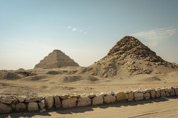 The pyramid of Djoser.  Step Pyramid of Djoser and The pyramid complex of Userkaf in the Sahara...