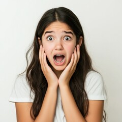 A young girl with an expression of surprise on her face, possibly reacting to something unexpected