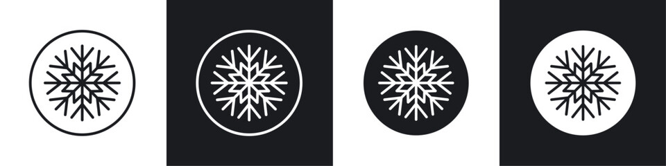 Snowflake icons vectors set in black. line and flat versions