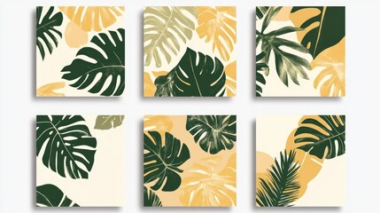 The image is a set of six paintings of palm trees. The paintings are all different sizes and are arranged in a row. The palm trees are depicted in various stages of growth
