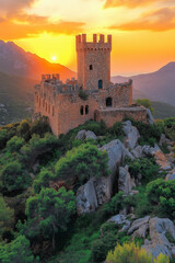 Fototapeta premium Forteresse en pierre au coucher du soleil