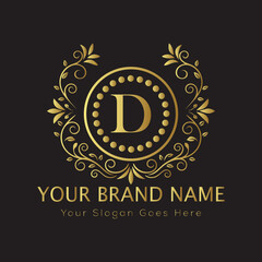 Fototapeta premium Letter Luxury brand logo design with a royal gold crown emblem and elegant typography 
