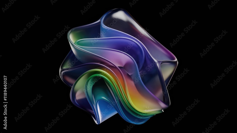 Poster Abstract 3D render of a colorful, glossy, wave-like object on a transparent background.