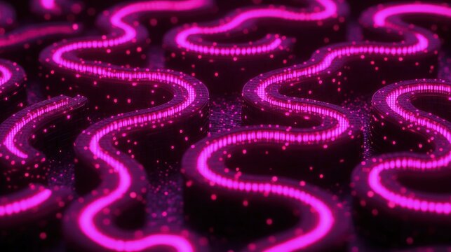 A 3D abstract pattern of intersecting glowing neon lines that shift and change dynamically.