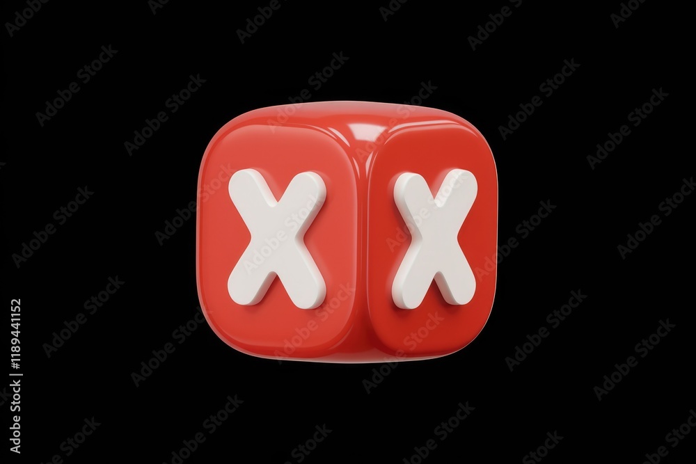 Poster Red cube with two white X's, symbolizing rejection or error.