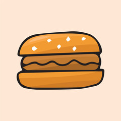meal. doodle food with colored filling. fast food icons. fast street food. burger. pizza and hot dog. cutlets with a bun. vector. doodle. on a colored background. food products.