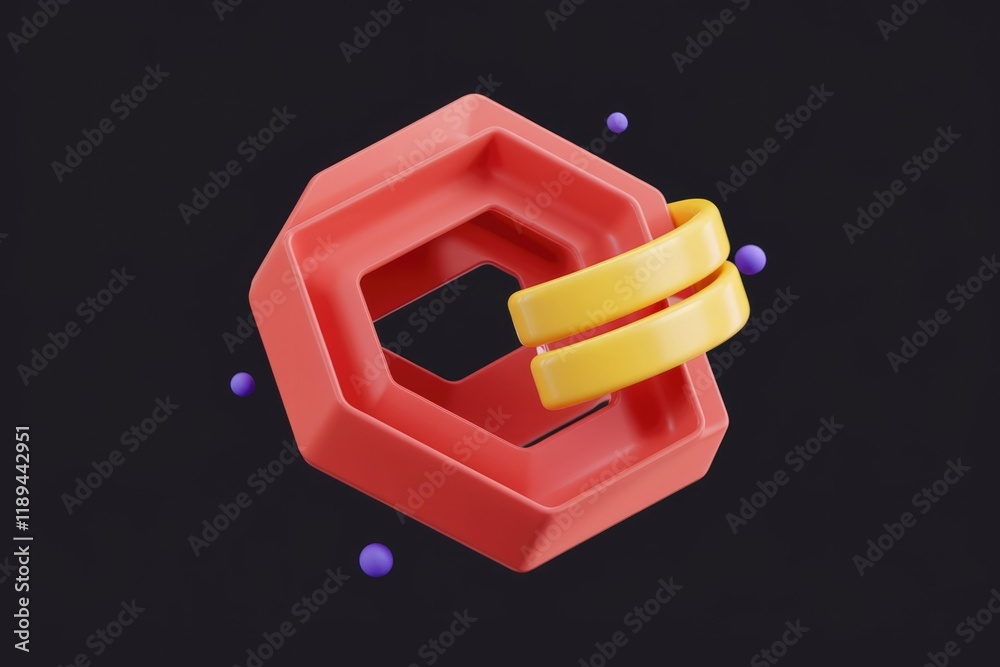 Poster Abstract 3D rendering of interconnected coral and yellow shapes against a dark background.
