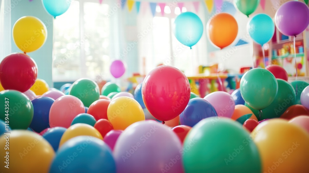 Aufkleber colorful toys and balloons create a joyful atmosphere in a childs playful and vibrant playroom. gene