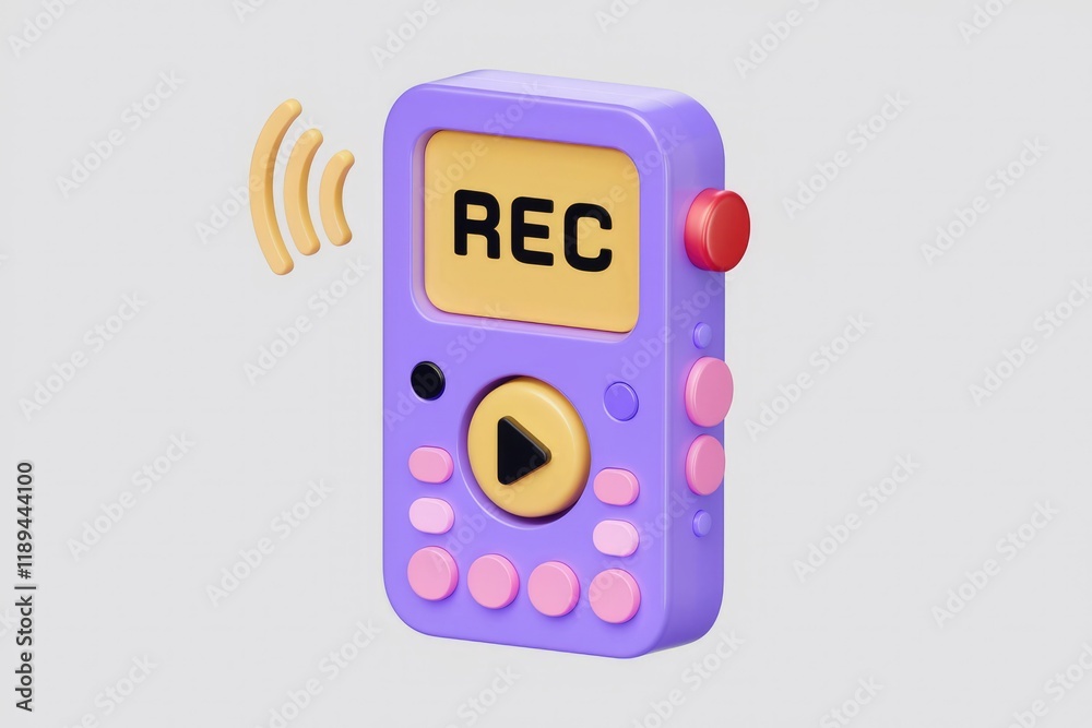 Fototapete a purple 3d rendered recording device with buttons and a play button, indicating recording functiona