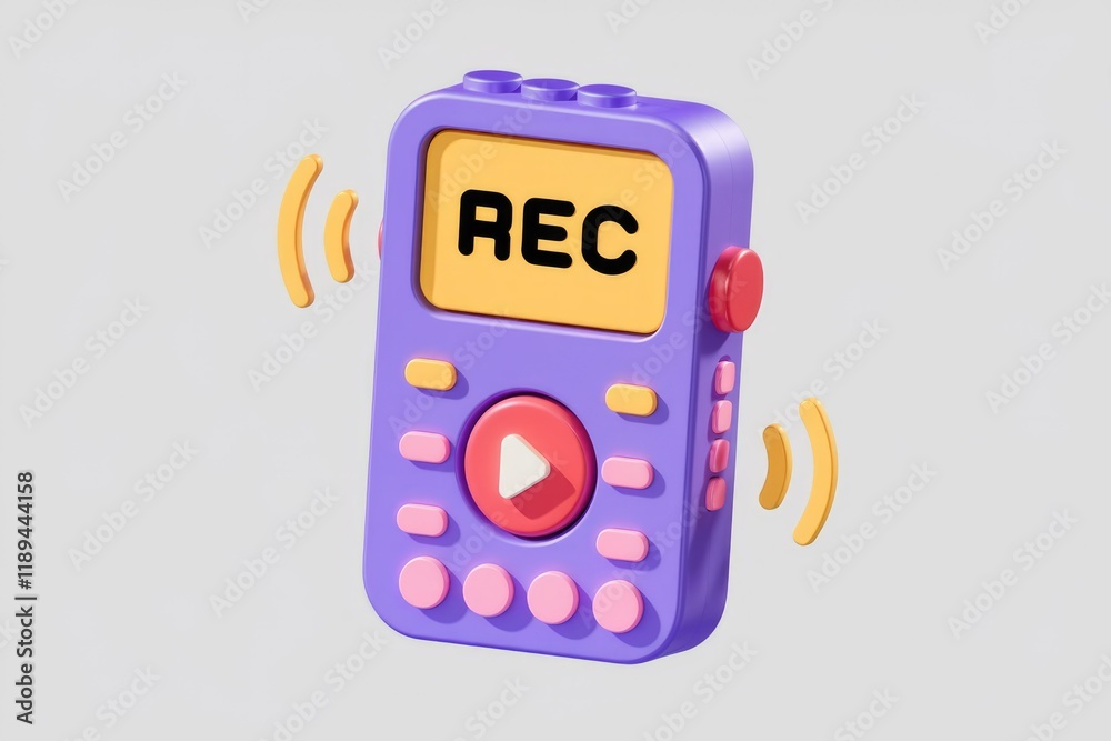 Aufkleber a cute purple 3d model of a voice recorder, showing the 'rec' button and sound waves.
