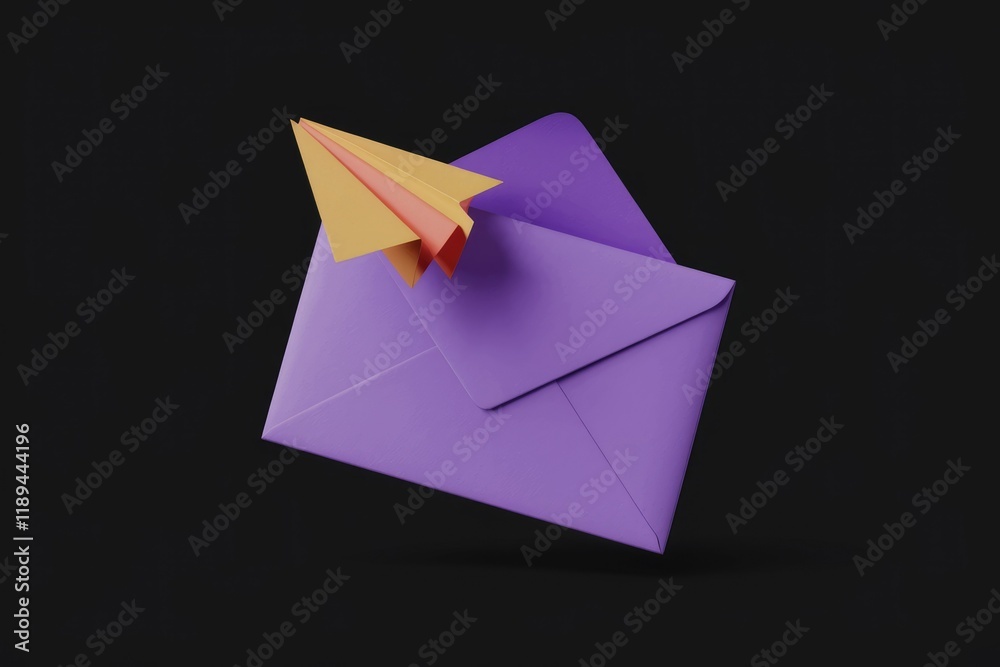 Poster a purple envelope with a colorful paper airplane on top, symbolizing sending a message.