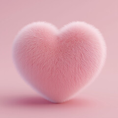 Soft pink heart shape made of fluffy material on a pastel background creates a cute and comforting atmosphere for decorations