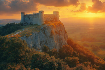 Obraz premium Forteresse en pierre au coucher du soleil