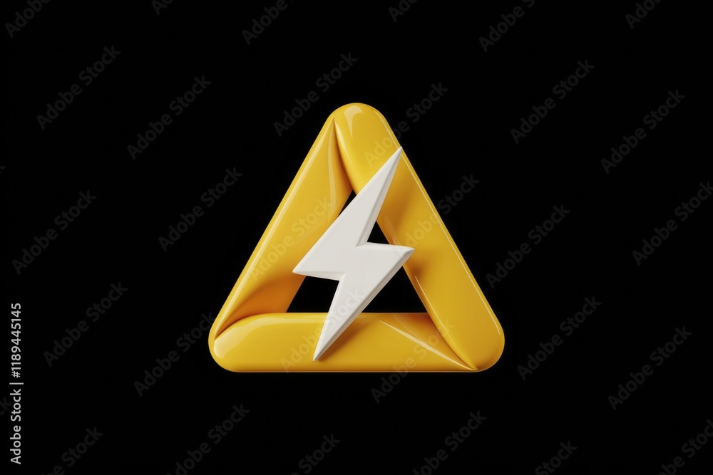 Poster a 3d rendering of a yellow triangle warning sign with a white lightning bolt, symbolizing electrical
