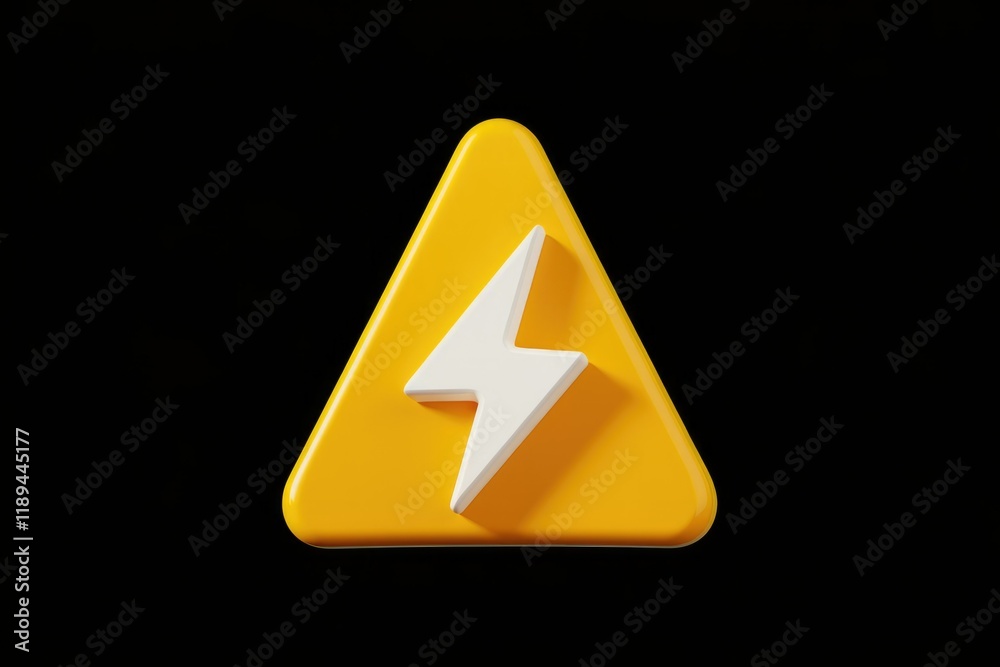 Poster yellow triangle warning sign with a white lightning bolt indicating high voltage danger.