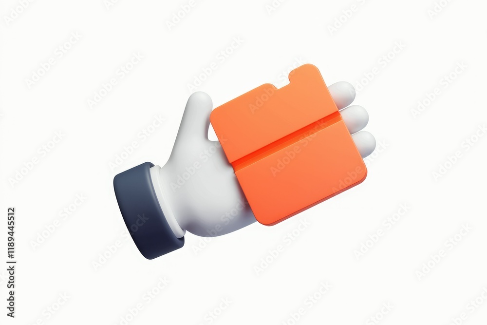 Poster a 3d cartoon hand offering an orange folder, symbolizing file sharing or document delivery.