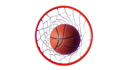 Photo of a basketball hoop with a hole isolated on transparent background