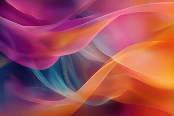 Obraz premium Background of orange, purple, and blue delicate transparent fabric flowing in waves
