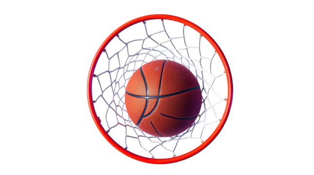 Photo of a basketball hoop with a hole isolated on transparent background