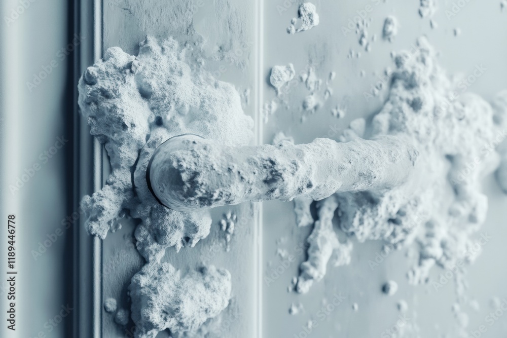 Poster close up view of microbes on common surfaces such as door handles and smartphones illustrating every