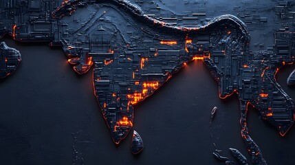 Obraz premium Glowing India map circuit board, technology, global network, dark background, data visualization