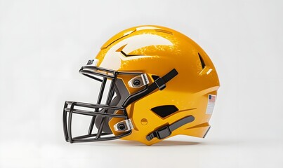 Yellow American football helmet, profile view.