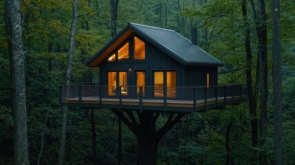 Modern Treehouse Design in Serene Forest Setting