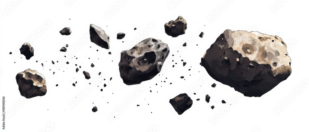 Wall mural a collection of asteroids floating in space