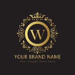 Letter Luxury brand logo design with a royal gold crown emblem and elegant typography
