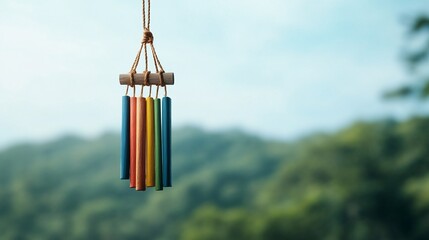 Colorful wind chimes hanging outdoors