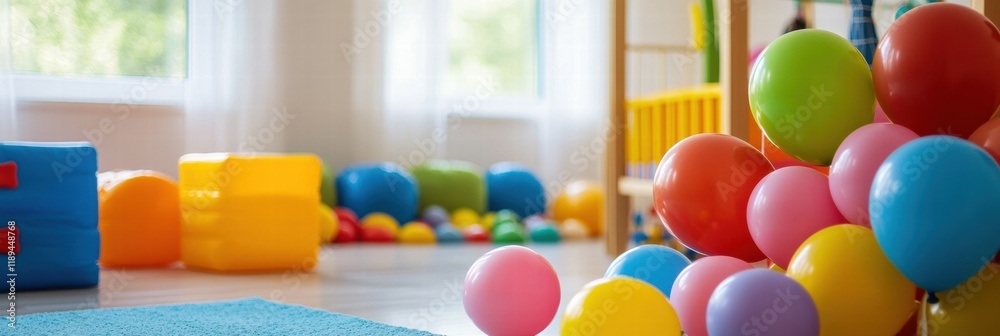 Aufkleber colorful toys and balloons create a joyful atmosphere in a vibrant child playroom perfect for fun an